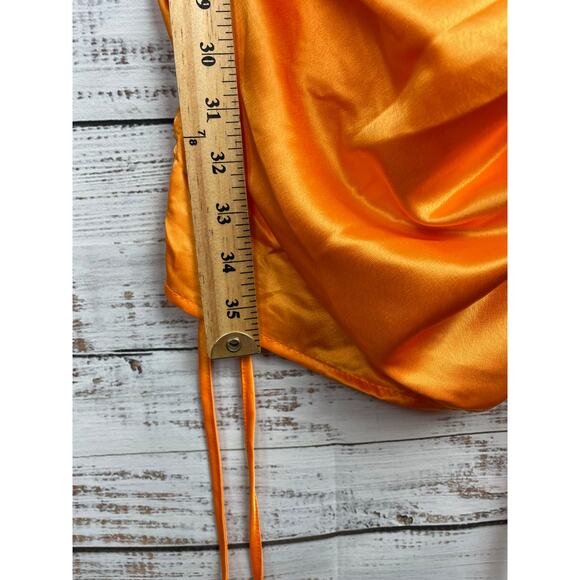 Wild Fable Orange Ruched Mini Dress Satin Small NEW Y2K Bodycon Bright Y2K Prep - Picture 6 of 8